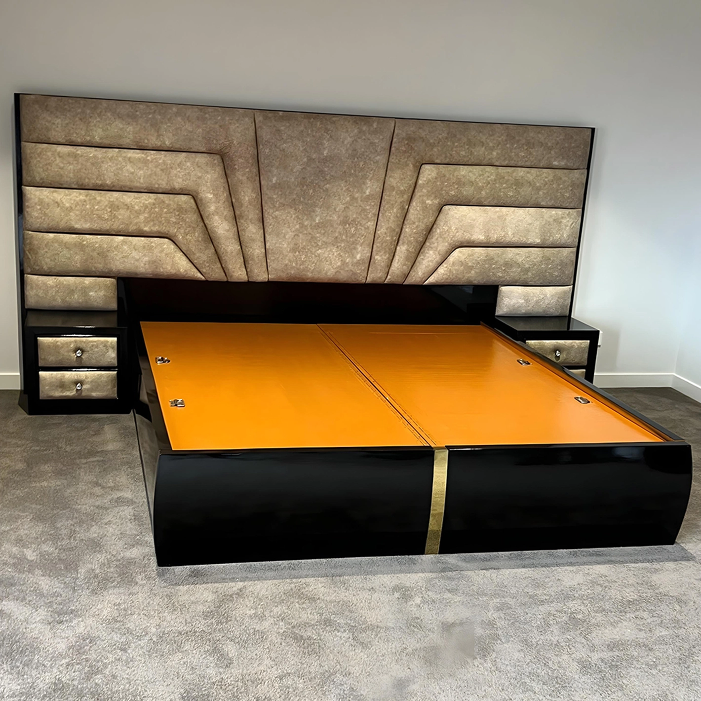 Futuristic Luxe Bed with Bold Contrast Finish